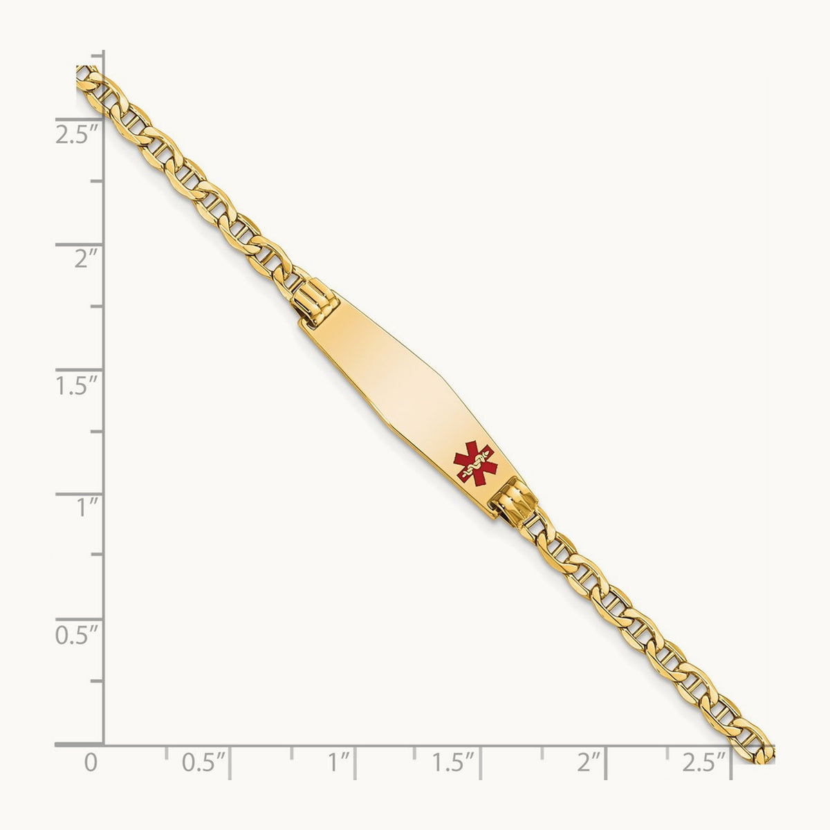 Medical Semi-solid Soft Diamond Shape Red Enamel Anchor ID Bracelet, 14K