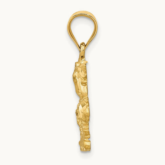Satin Diamond-cut Open-Backed Palm Trees Pendant, 14K