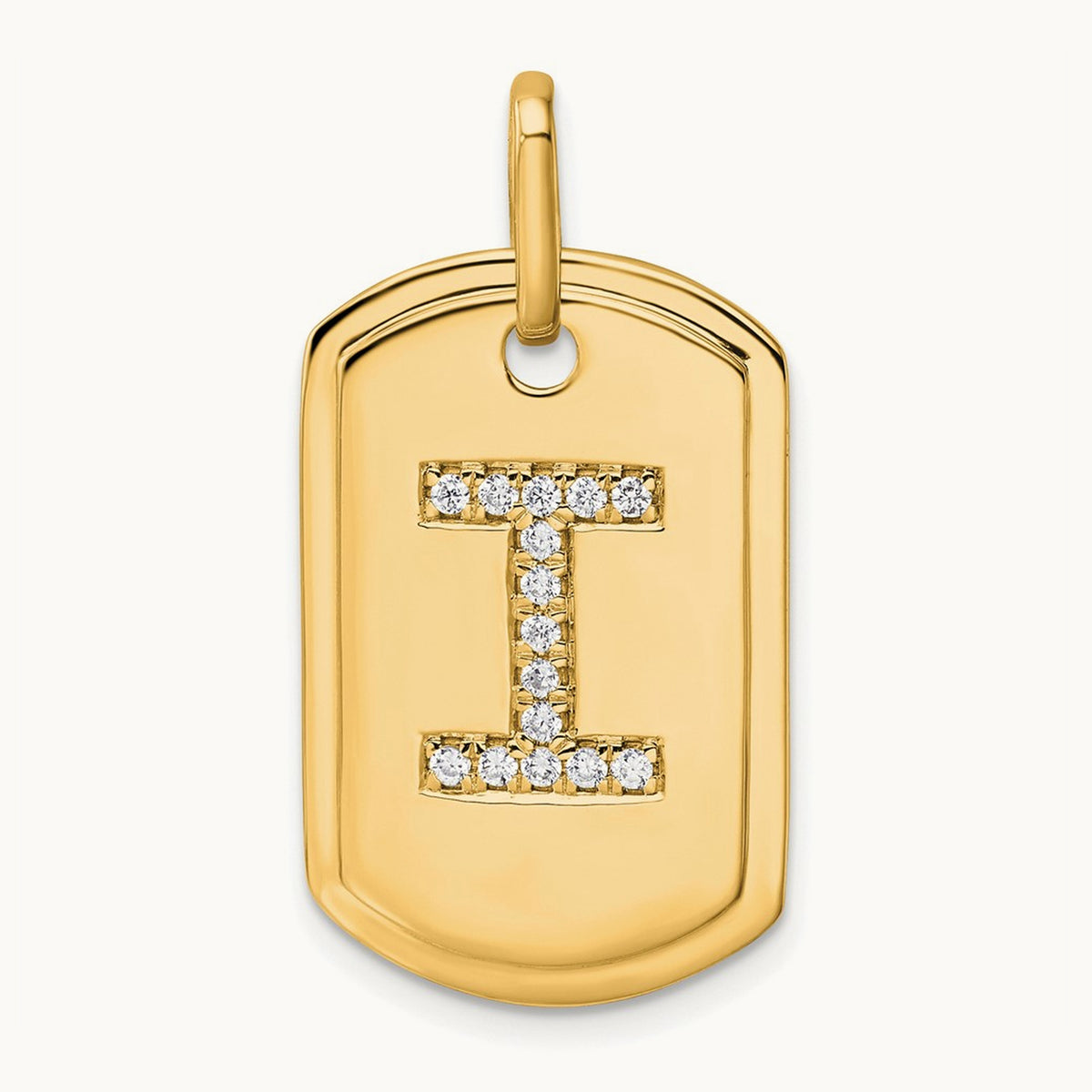 Diamond Dog Tag Charm — 14K Yellow Gold, I