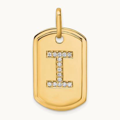 Diamond Dog Tag Charm — 14K Yellow Gold, I