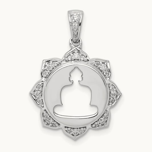 Diamond Buddha Pendant, 14K White Gold