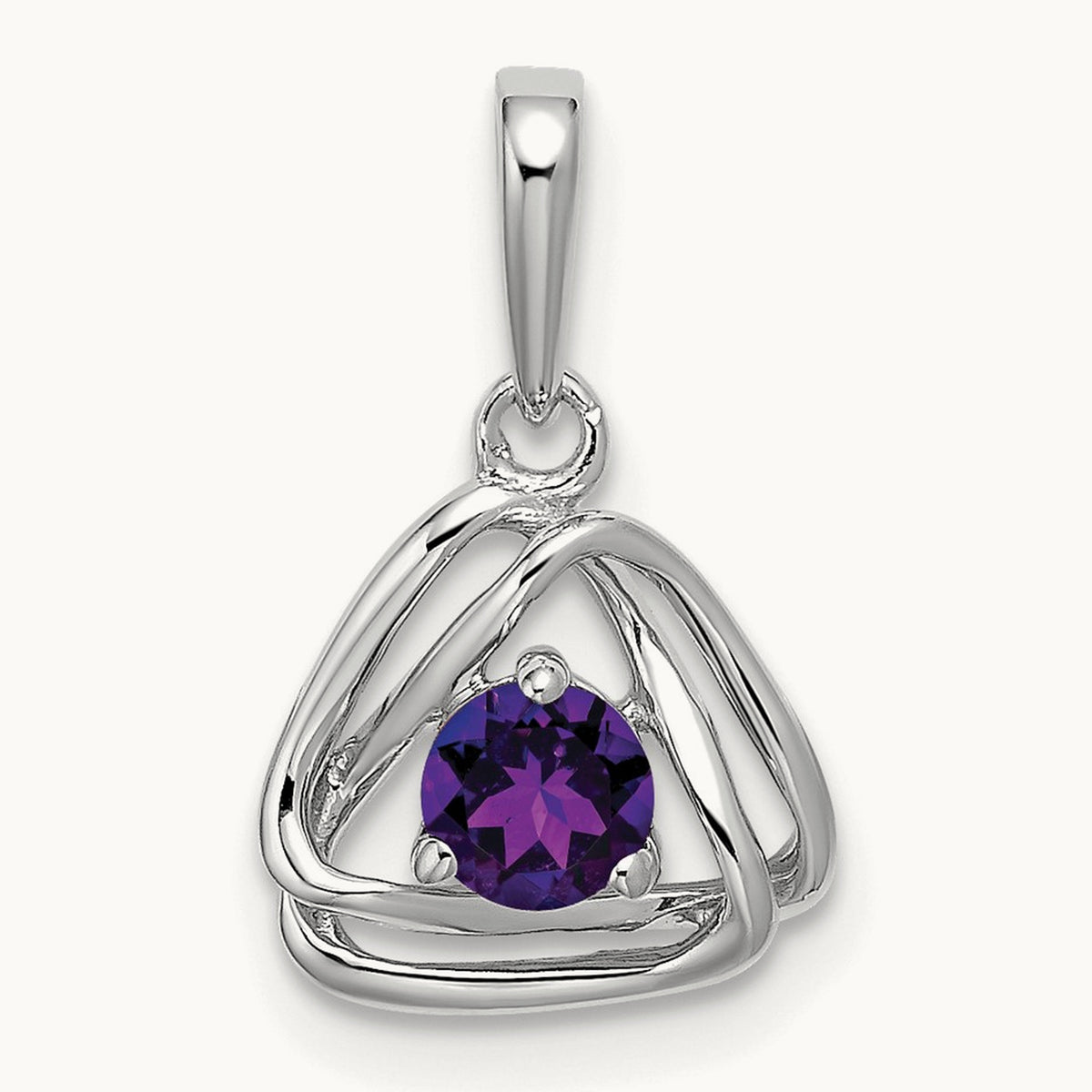 Amethyst Triangle Pendant — 14K White Gold