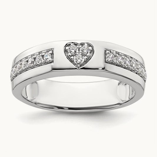 Heart Diamond Womens Complete Wedding Band, 14K White Gold