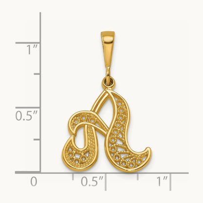 Polished Script Filigree Initial Pendant, 14K Yellow Gold
