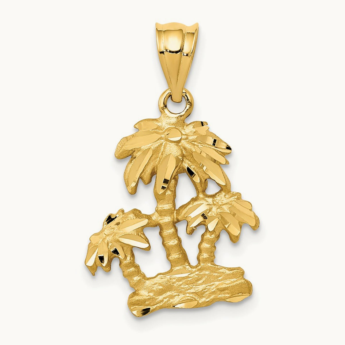 Satin Diamond-cut Open-Backed Palm Trees Pendant, 14K
