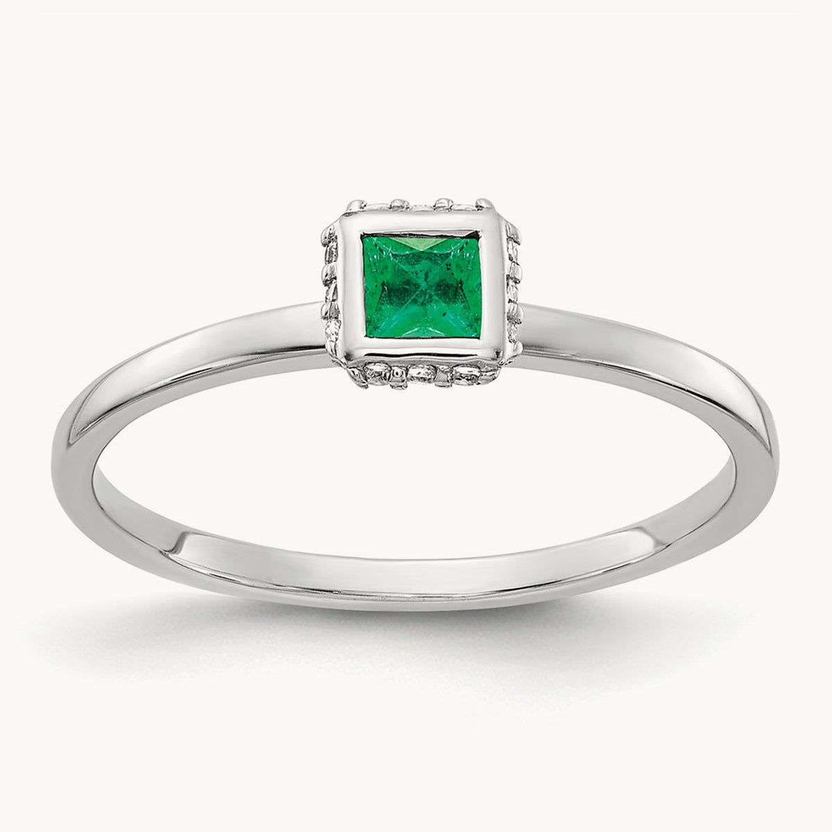 Diamond and Princess Emerald Ring, 14K White Gold