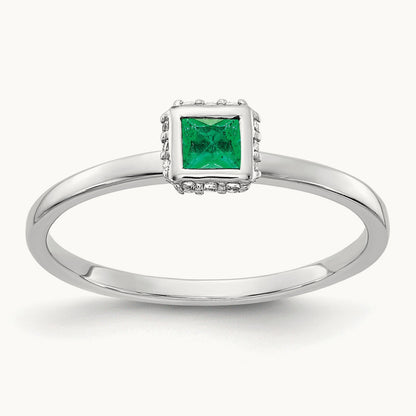 Diamond and Princess Emerald Ring, 14K White Gold