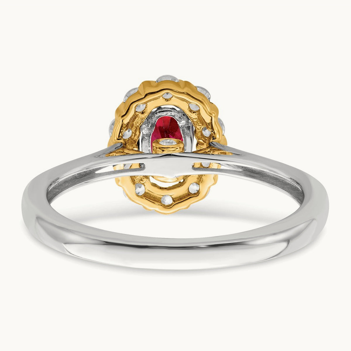 Created Ruby Halo Ring, 0.50 ct tw Lab-Grown Diamond — 14K Two-Tone