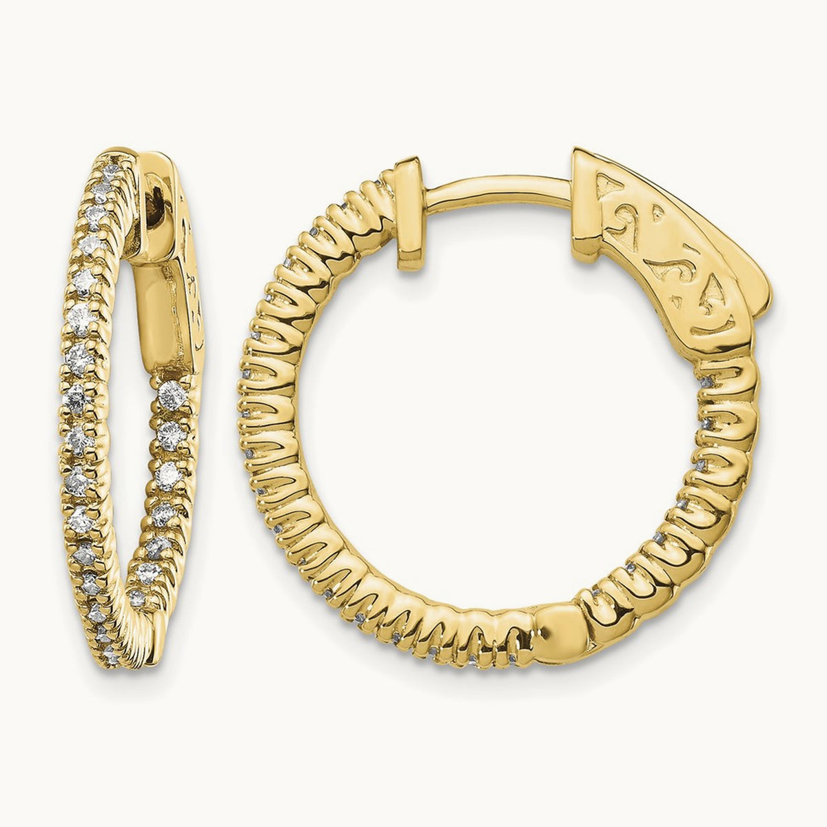 Diamond Round Hoop w/Safety Clasp Earrings, 14K
