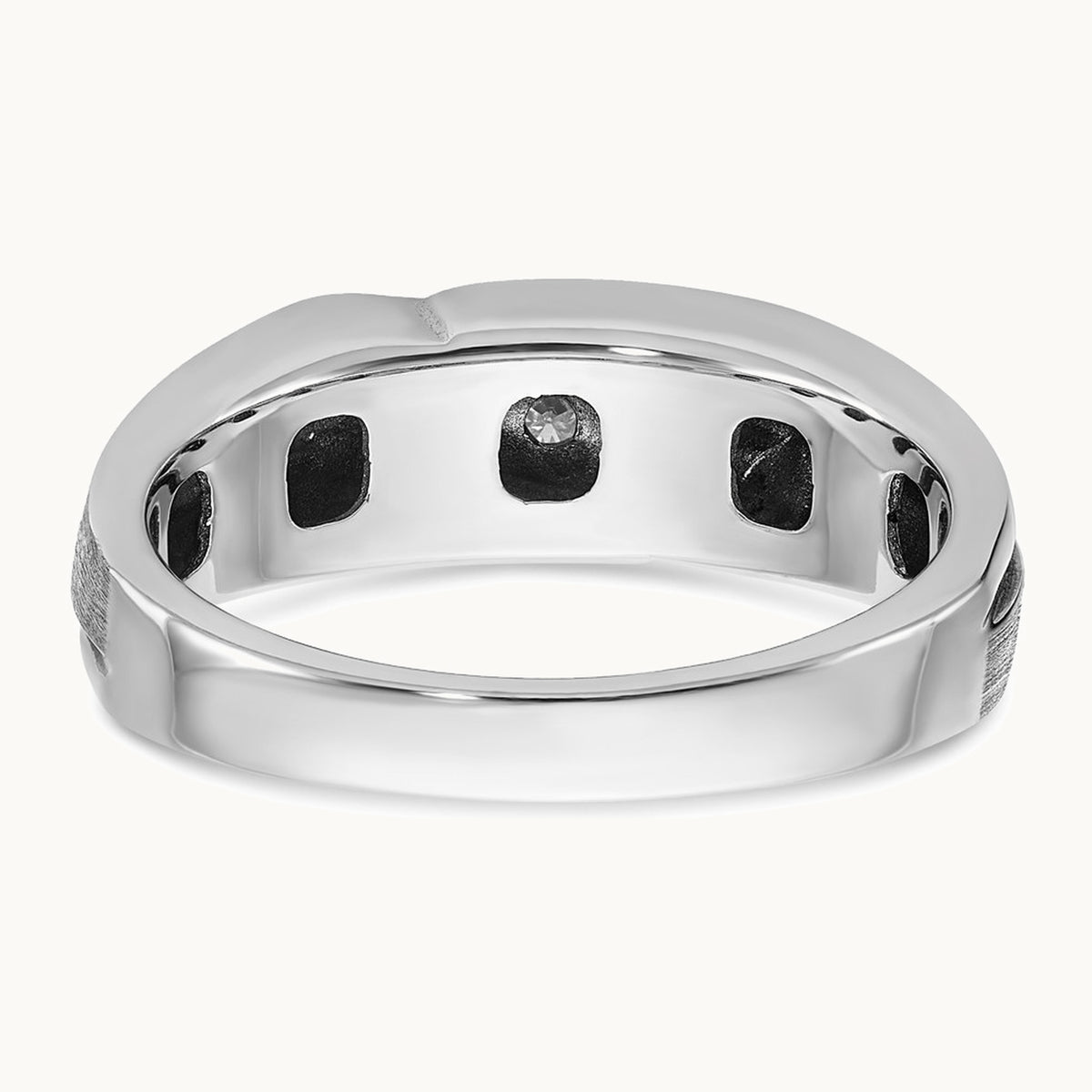 IBGoodman 14K White Gold with Black Rhodium Men's Polished Satin and Grooved 1/4 Carat AA Quality Diamond Ring