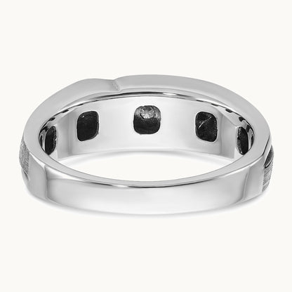 IBGoodman 14K White Gold with Black Rhodium Men's Polished Satin and Grooved 1/4 Carat AA Quality Diamond Ring
