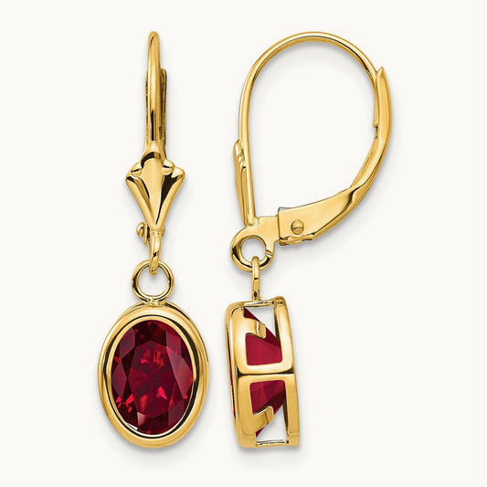 8x6mm Oval Created Ruby Leverback Earrings, 14K