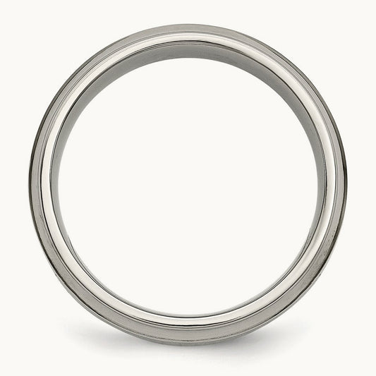 Polished 1/5ct. tw. Diamond Ridged Edge Band, 7mm, Titanium