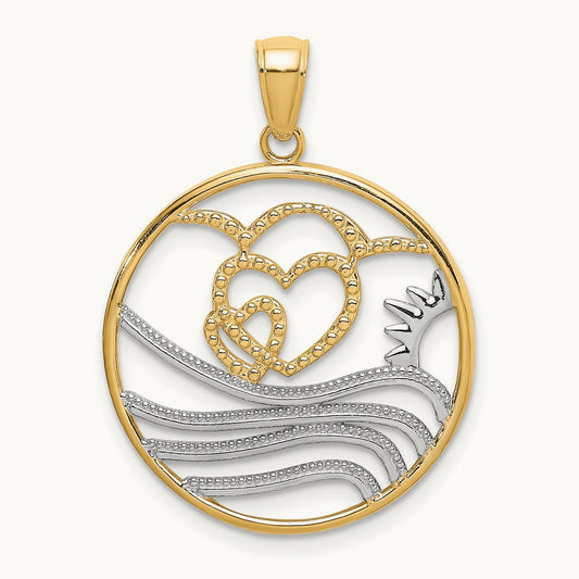 w/Rhodium Sun, Hearts ,Water Circle Charm, 14K