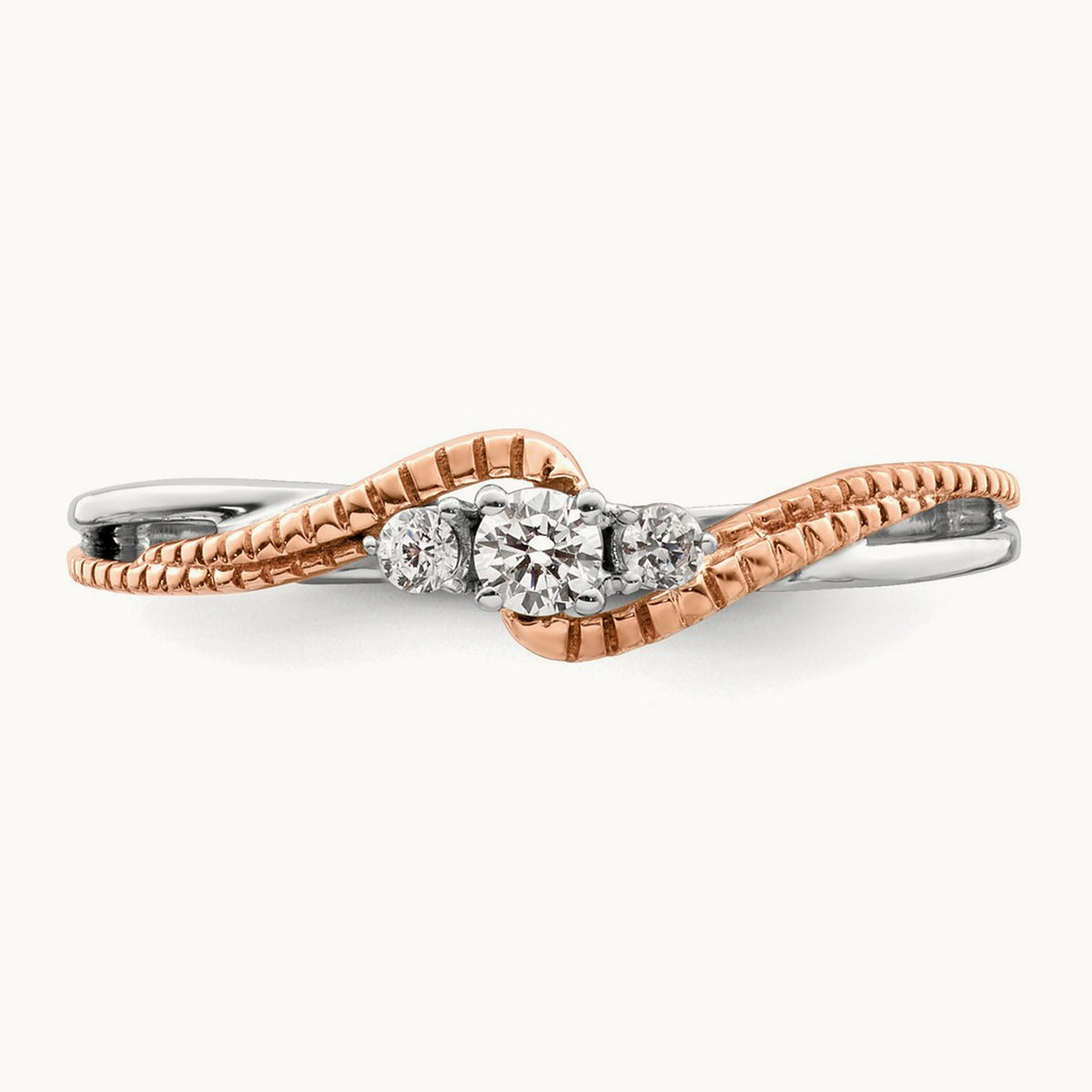 First Promise Polish Comp 3 Stone Dia Promise/Engag, 14K White with Rose Gold