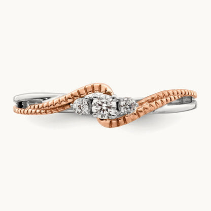 First Promise Polish Comp 3 Stone Dia Promise/Engag, 14K White with Rose Gold
