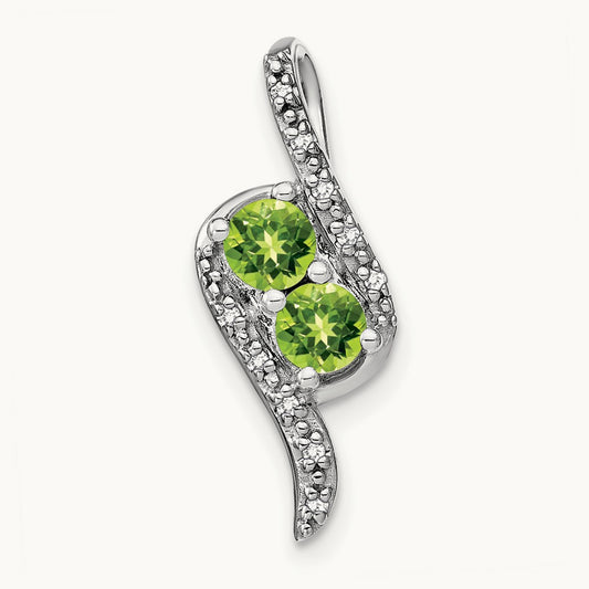 Peridot and Diamond Chain Slide, 14K White Gold