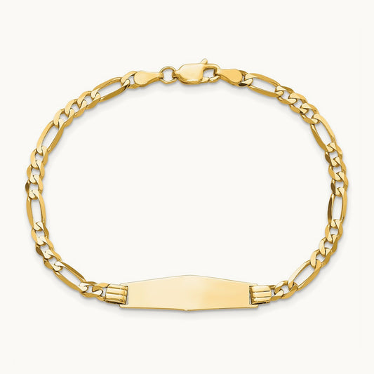 Soft Diamond Shape Figaro ID Bracelet, 14K