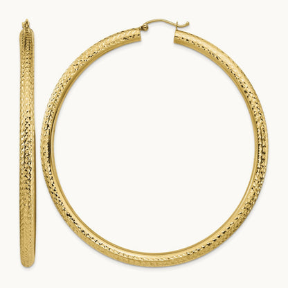Diamond-cut Lightweight Tube Hoop Earrings — 14K Yellow Gold, 4x70mm