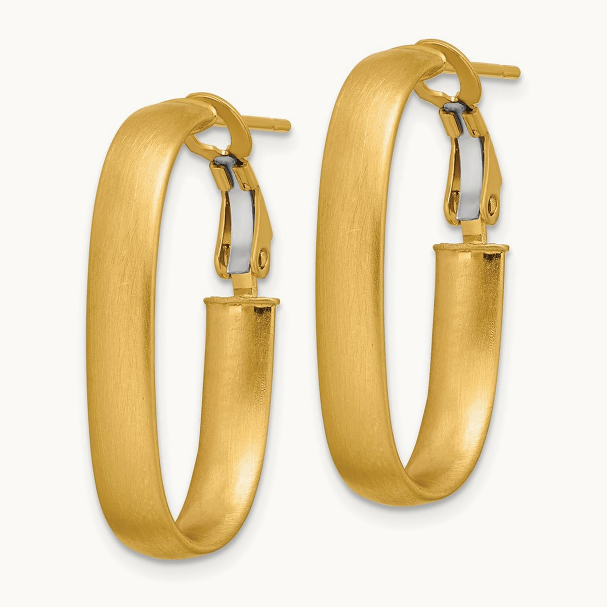 Satin Oval Omega Back Hoop Earrings — 14K Yellow Gold