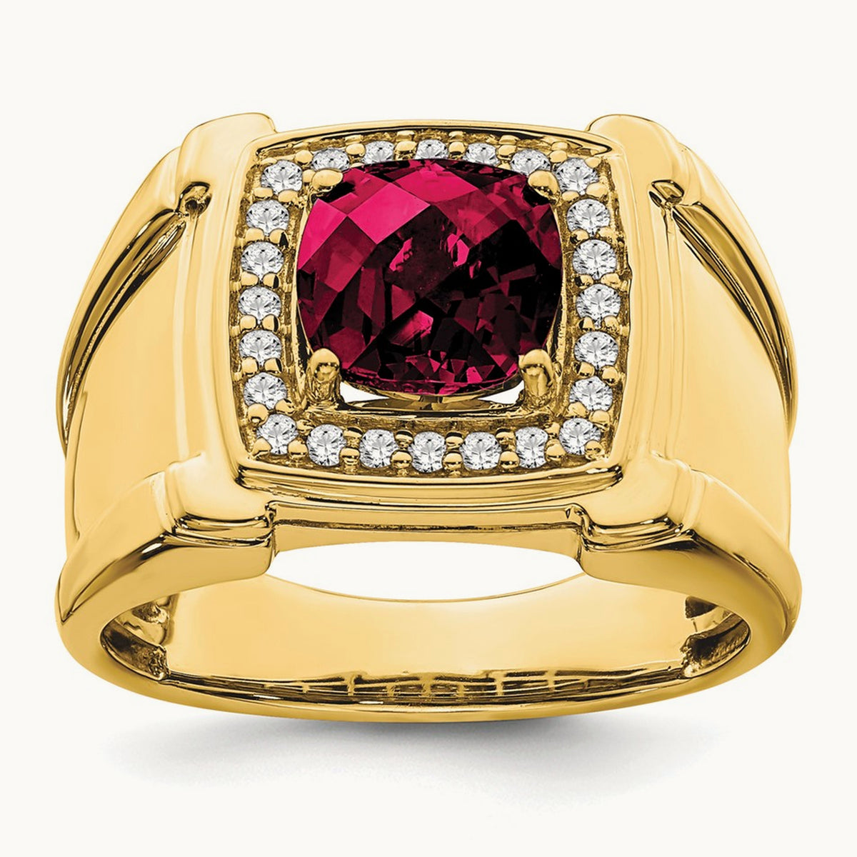 Created Checkerboard Ruby and Diamond Mens Ring, 14K