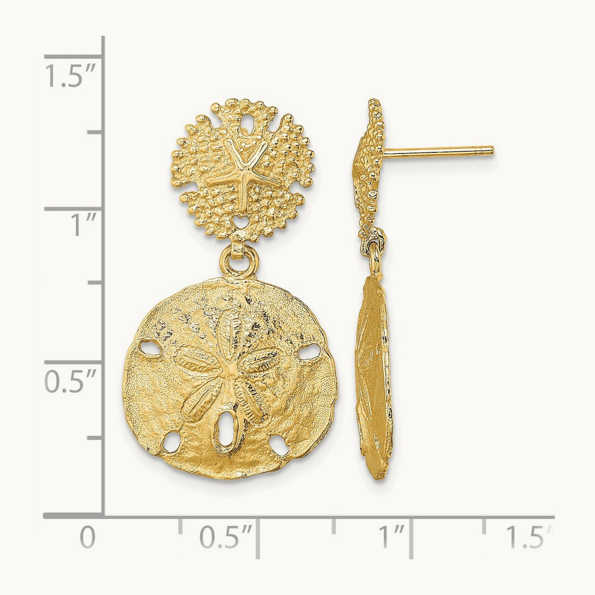Double Sand Dollar Dangle Earrings, 14K