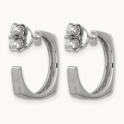 SS RH-plated Polished/Brushed Square J-Hoop Post Earrings — Leslie's