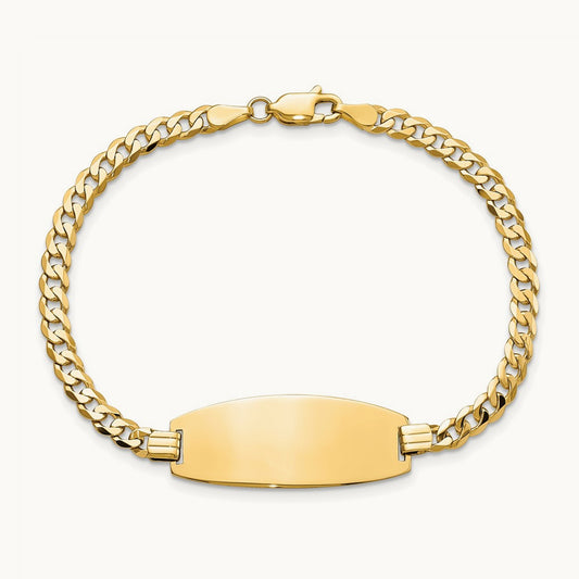 Oval Curb ID Bracelet, 14K Yellow Gold