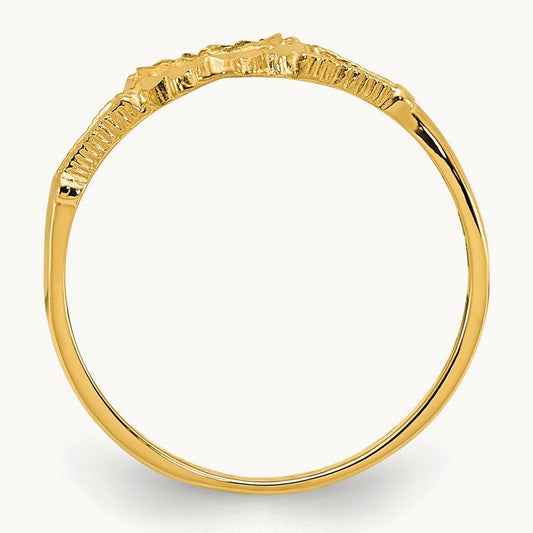 Diamond-Cut Childs Heart & Cross Ring, 14K