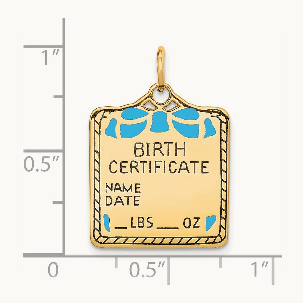 Enameled Blue Engravable Birth Certificate Charm — 25mm