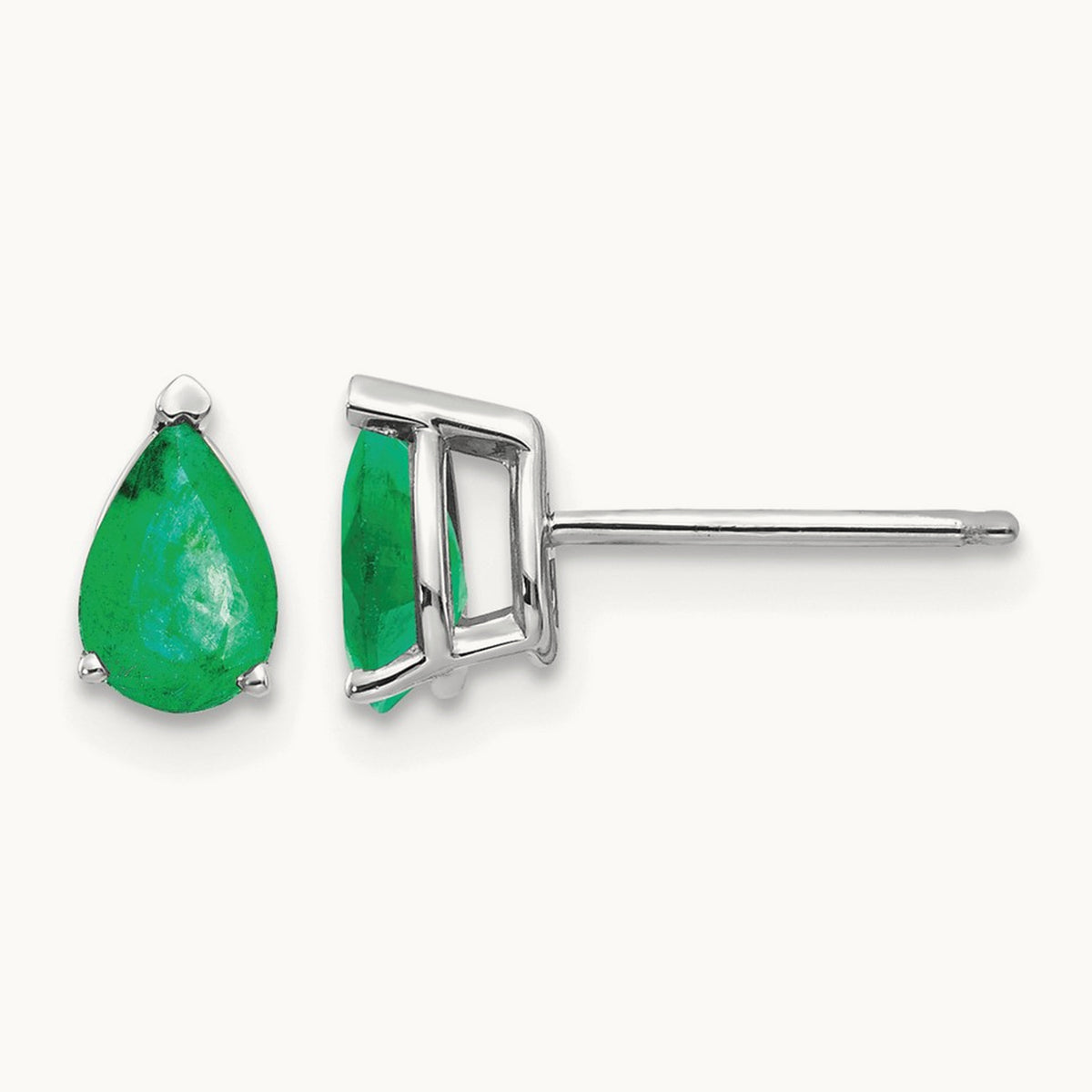 Emerald Earrings, 14K White Gold