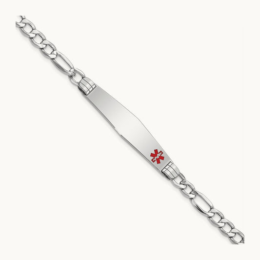 WG Semi-Solid Medical Soft Diamond Shape Red Enamel Figaro ID Bracelet, 14K