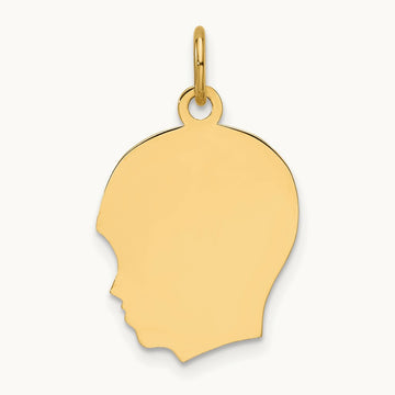 Plain Medium .009 Gauge Facing Left Engravable Boy Head Charm — 22.5mm