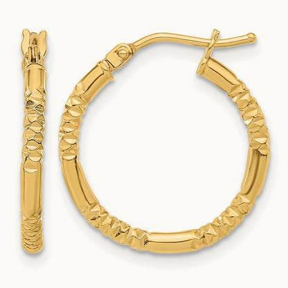Polished and Textured Hoop Earrings, 14K — Leslie's