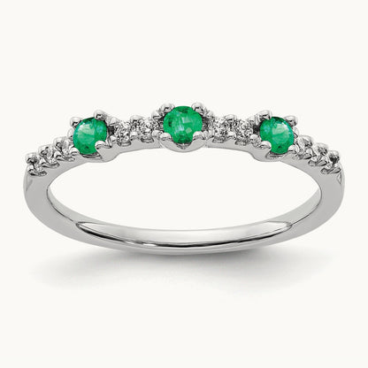 Diamond and Emerald 3-Stone Ring, 14K White Gold