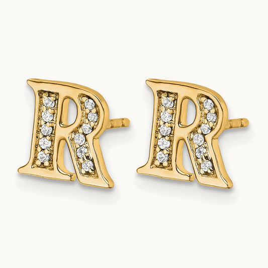 Diamond Initial R Earrings, 14K