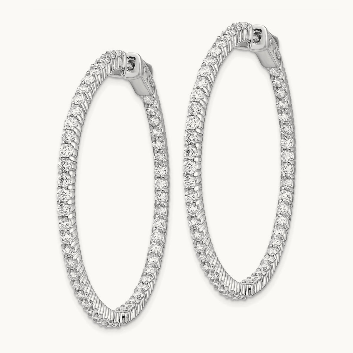 Diamond Round Hoop w/Safety Clasp Earrings, 14K White Gold