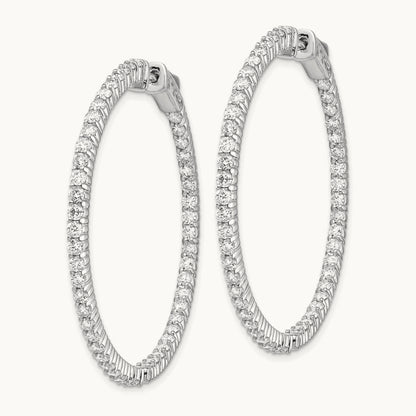 Diamond Round Hoop w/Safety Clasp Earrings, 14K White Gold