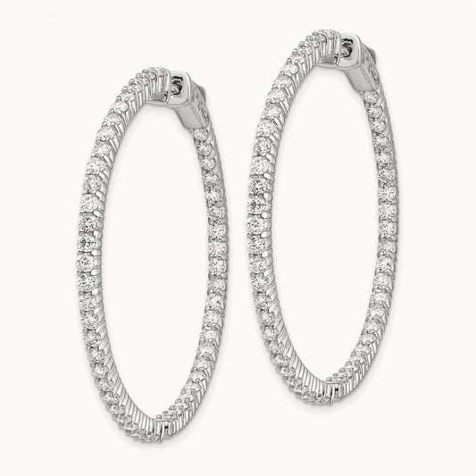 Diamond Round Hoop w/Safety Clasp Earrings, 14K White Gold