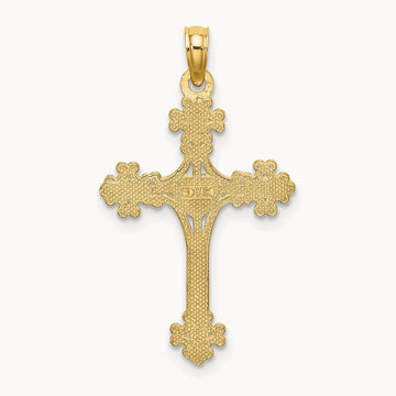Beaded Tip Cross w/ Heart Center Charm, 14K