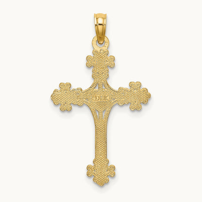 Beaded Tip Cross w/ Heart Center Charm, 14K