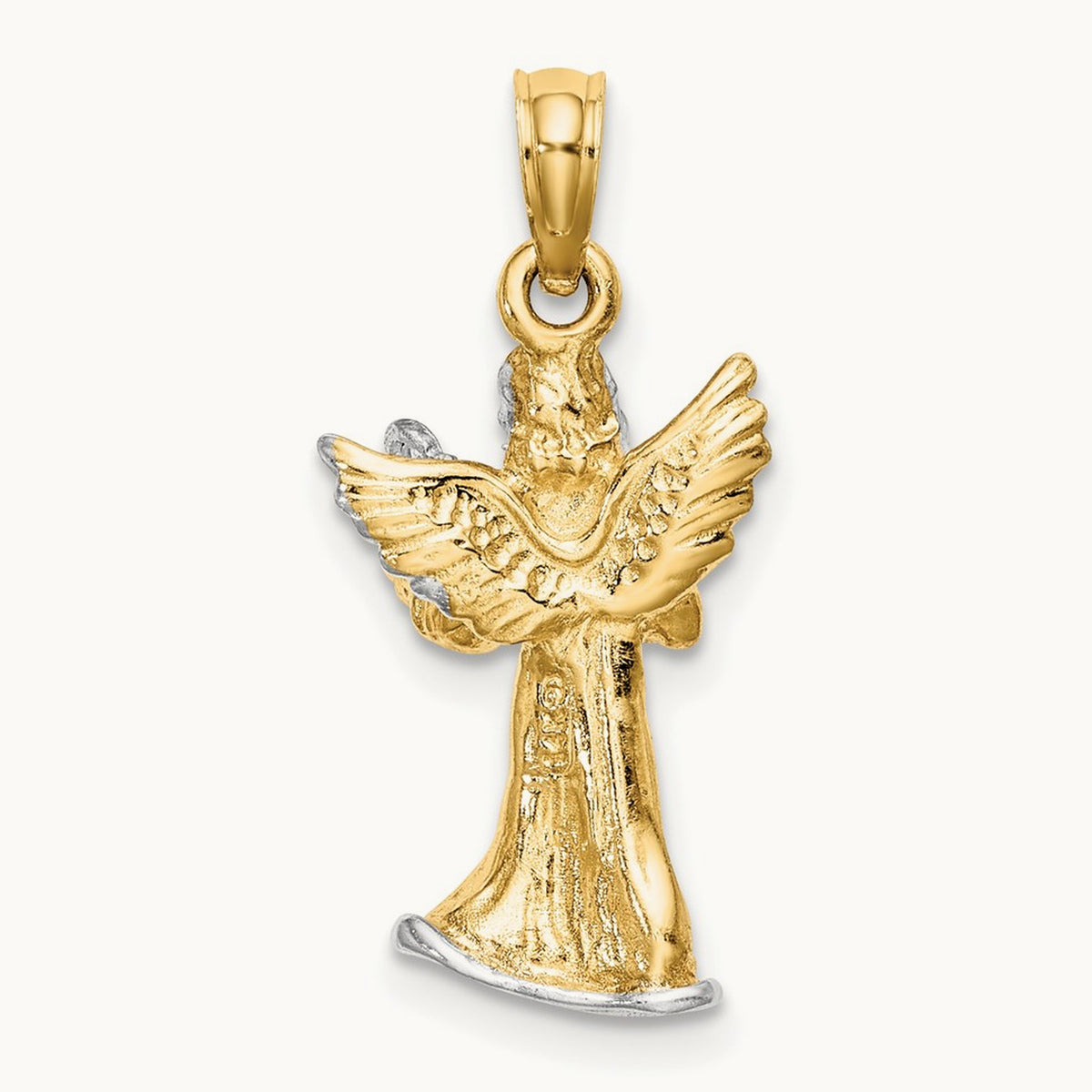 w/ White Rhodium 3-D Angel Playing Harp Charm, 14K