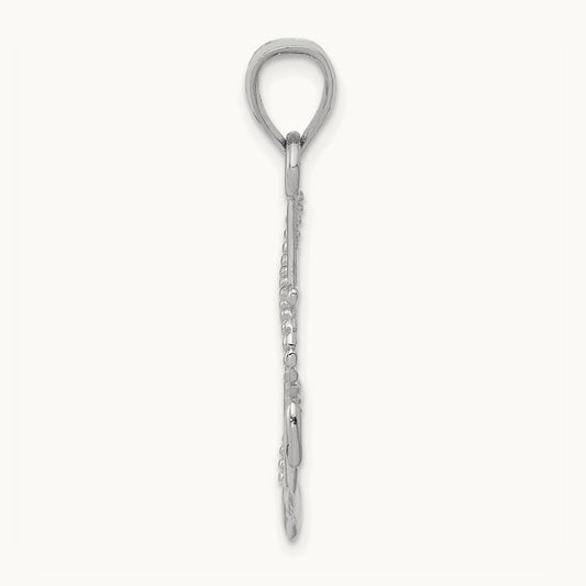 Polished Anchor W/Rope Pendant — 14K White Gold