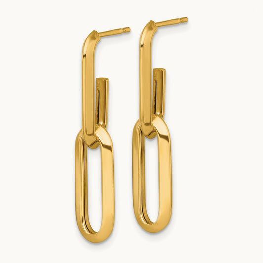 Polished Paperclip Link Chain Post Earrings, 7mm, 14K