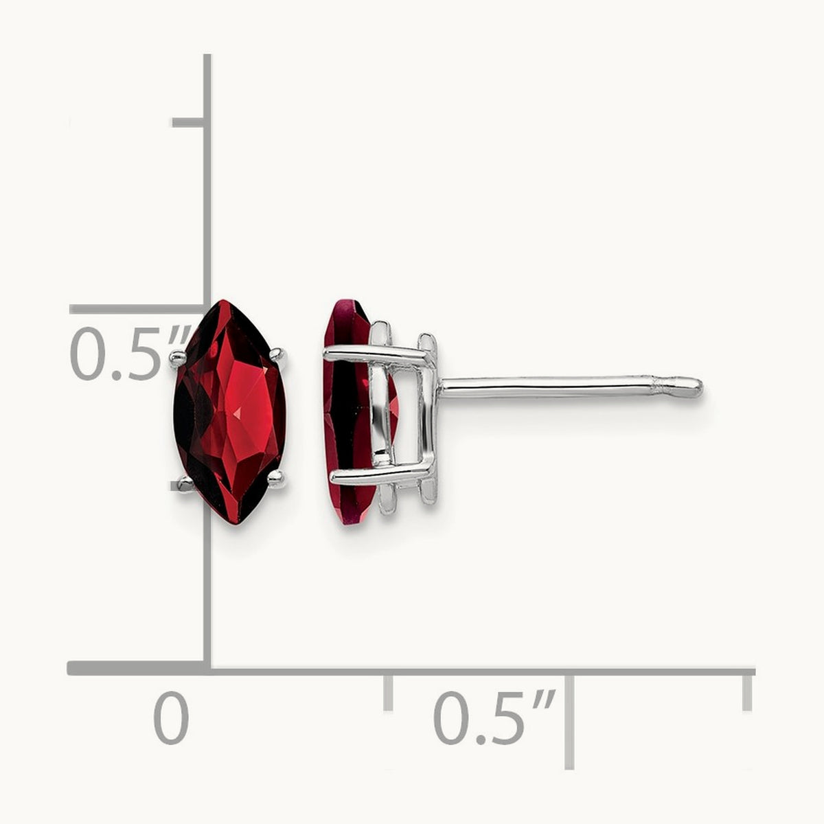 8x4mm Garnet Marquise Stud Earring, 14K White Gold