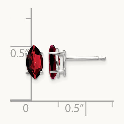8x4mm Garnet Marquise Stud Earring, 14K White Gold