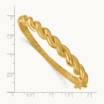 Polished Twisted Textured Hinged Bangle Bracelet, 14K