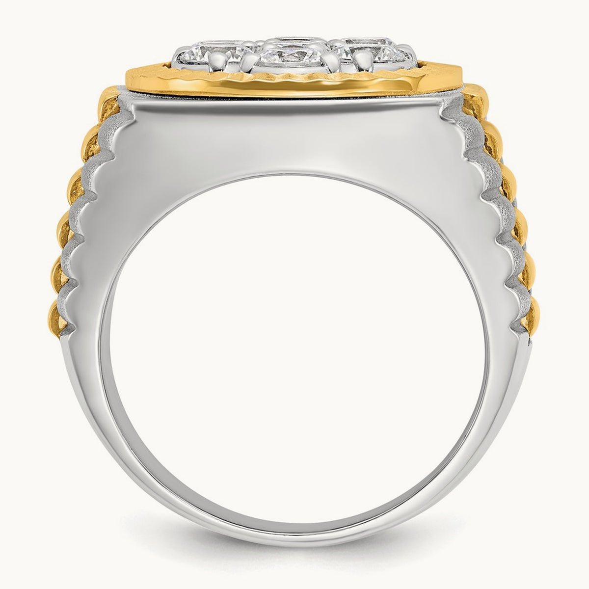 Ribbed Men's Cluster Ring, 2.00 ct tw Lab-Grown Diamond — 14K Two-Tone