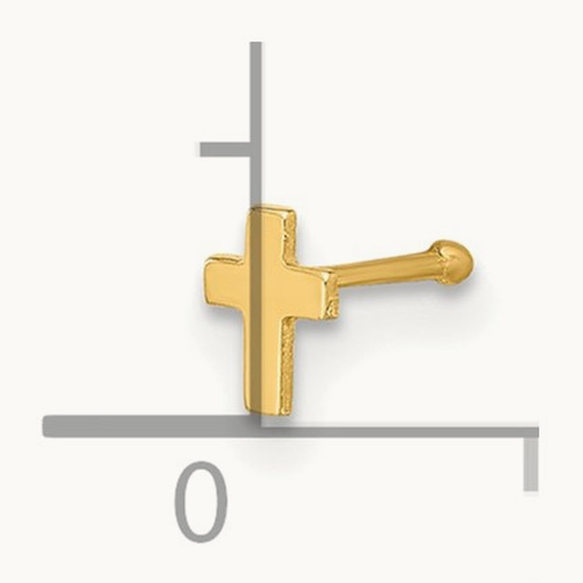 22 Gauge Polished Cross Nose Stud, 14K
