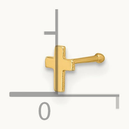 22 Gauge Polished Cross Nose Stud, 14K